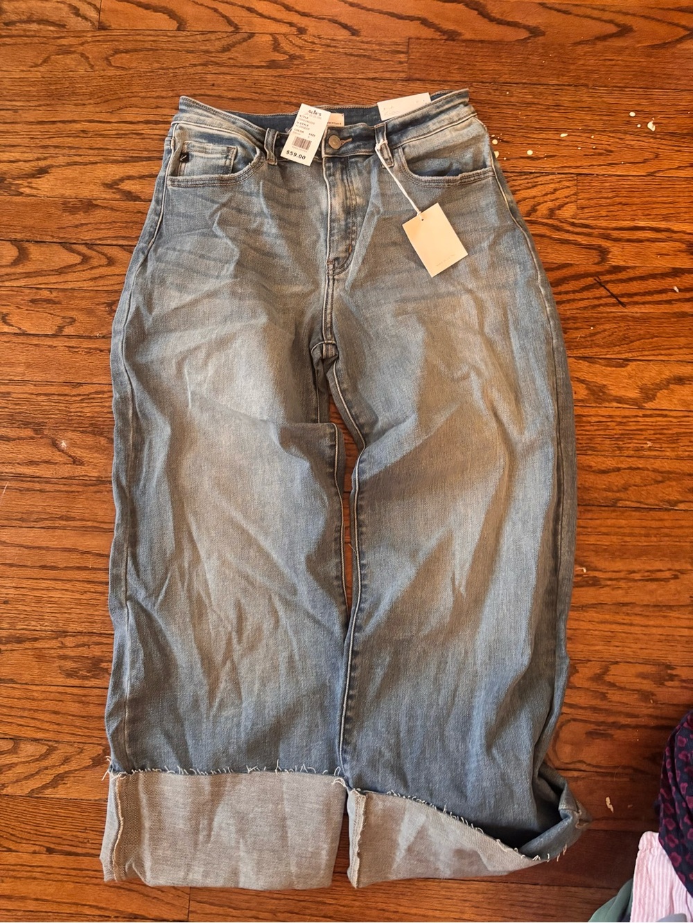 Essentials Light Blue Boyfriend Jeans - Cuffed Wide Leg